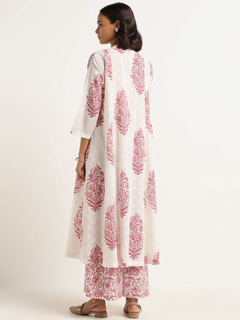 Zuba Pink Floral Cotton Kurta