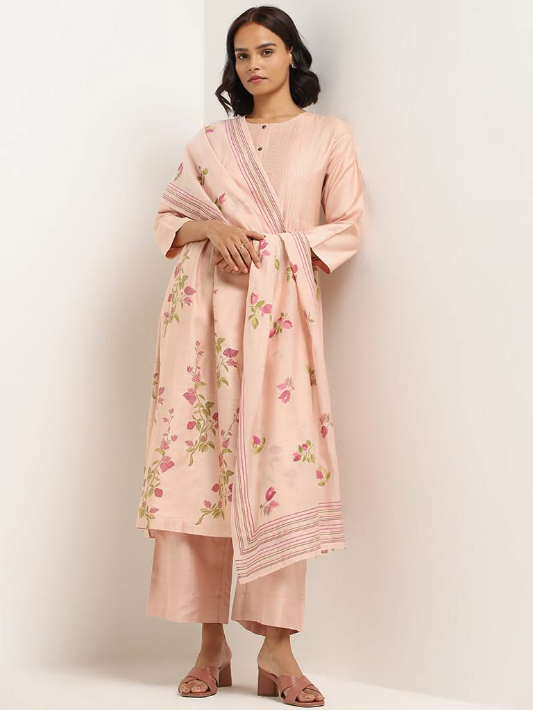 Zuba Peach Printed Kurta