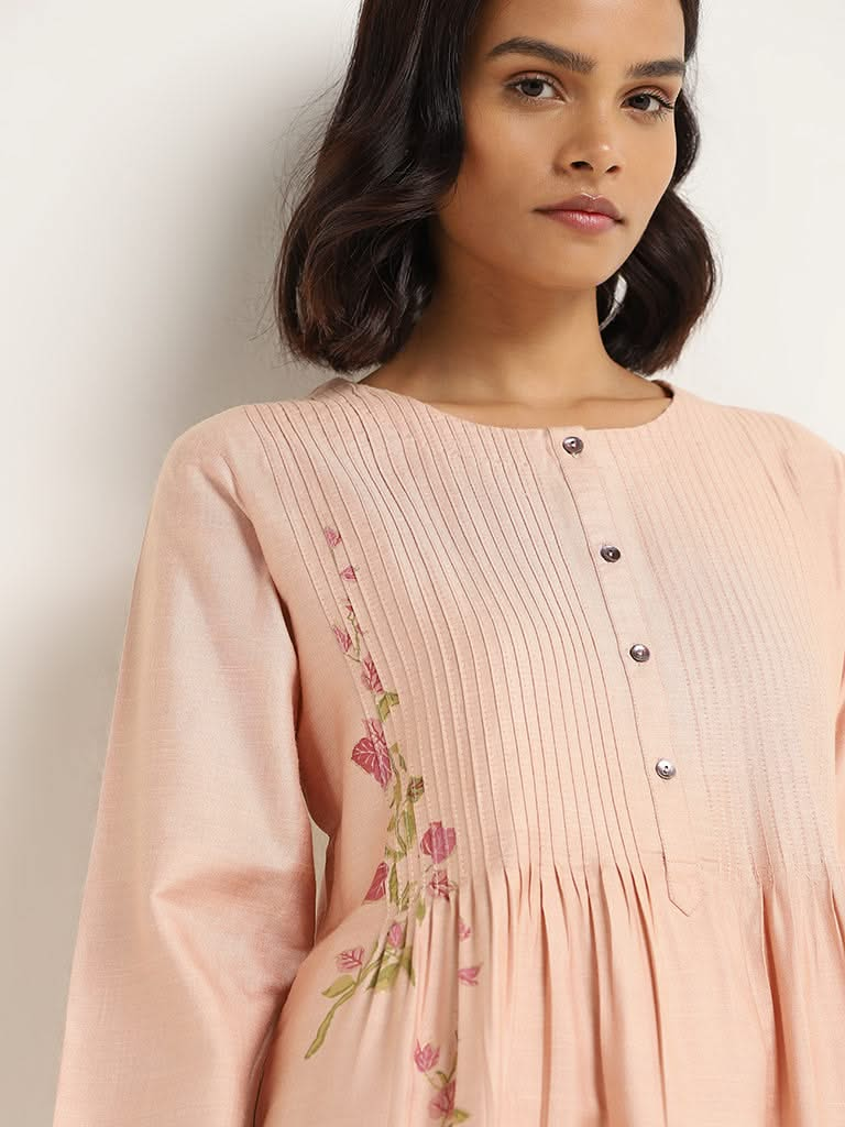 Zuba Peach Printed Kurta