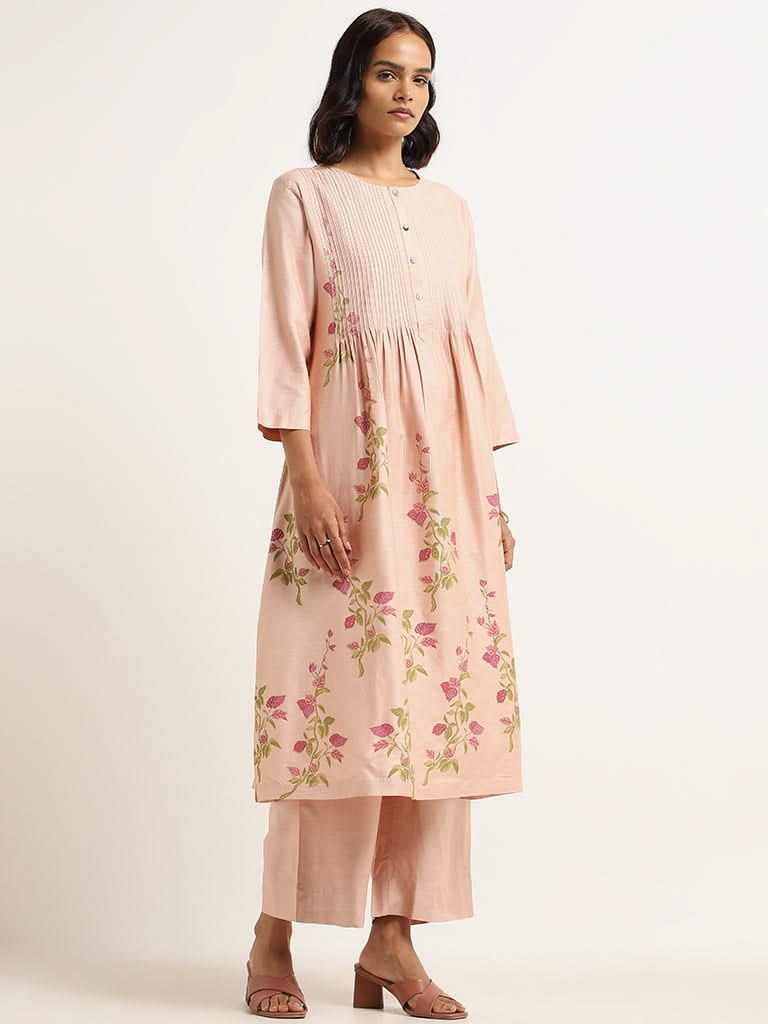 Zuba Peach Printed Kurta