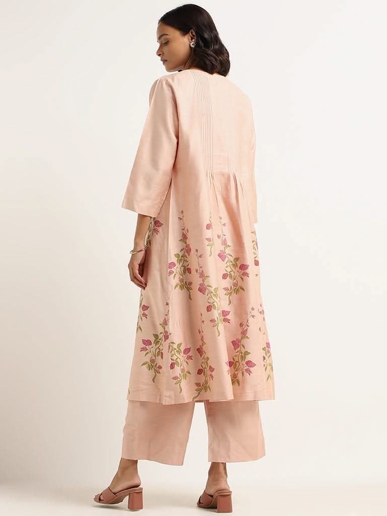 Zuba Peach Printed Kurta