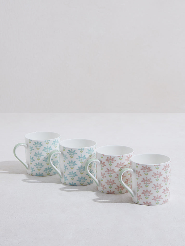 Westside Home Pink and Aqua Floral Mugs - (Set of 4)