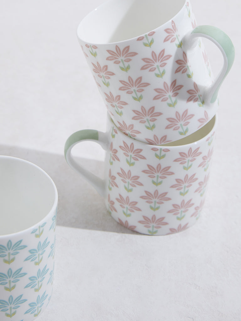 Westside Home Pink and Aqua Floral Mugs - (Set of 4)