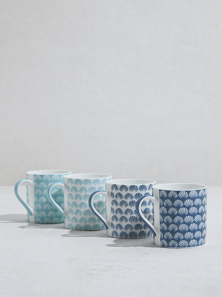 Westside Home Indigo & Aqua Shell Design Mug (Set of 4)