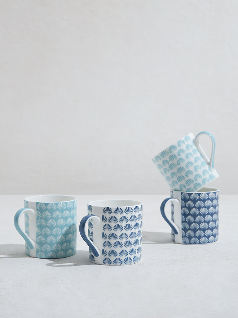 Westside Home Indigo & Aqua Shell Design Mug (Set of 4)