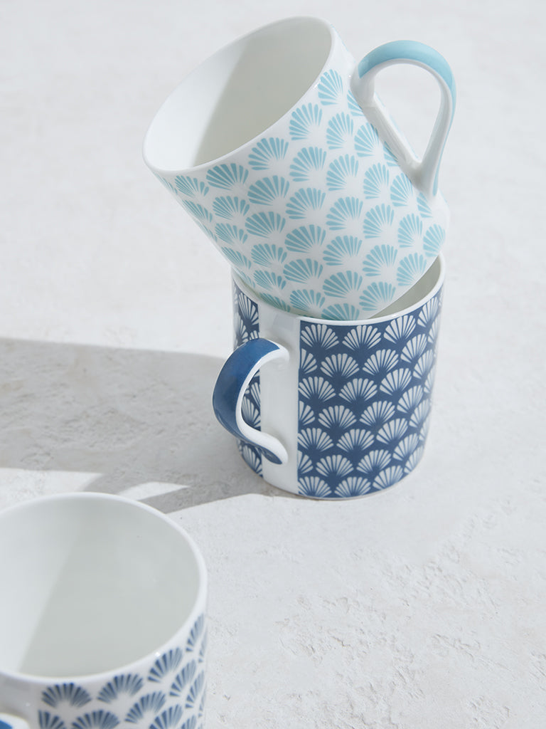 Westside Home Indigo & Aqua Shell Design Mug (Set of 4)