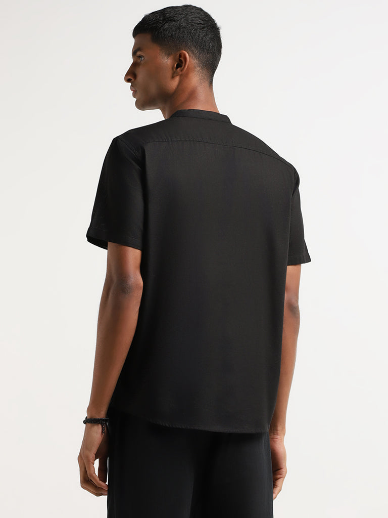 ETA Self-Patterned Black Cotton Resort Fit Shirt