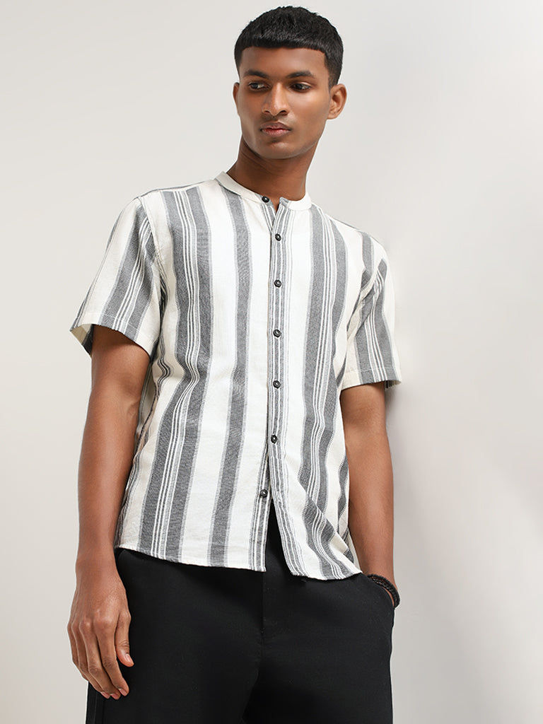 ETA White Striped Cotton Resort Fit Shirt