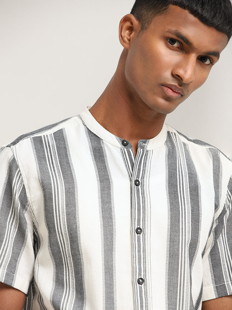 ETA White Striped Cotton Resort Fit Shirt