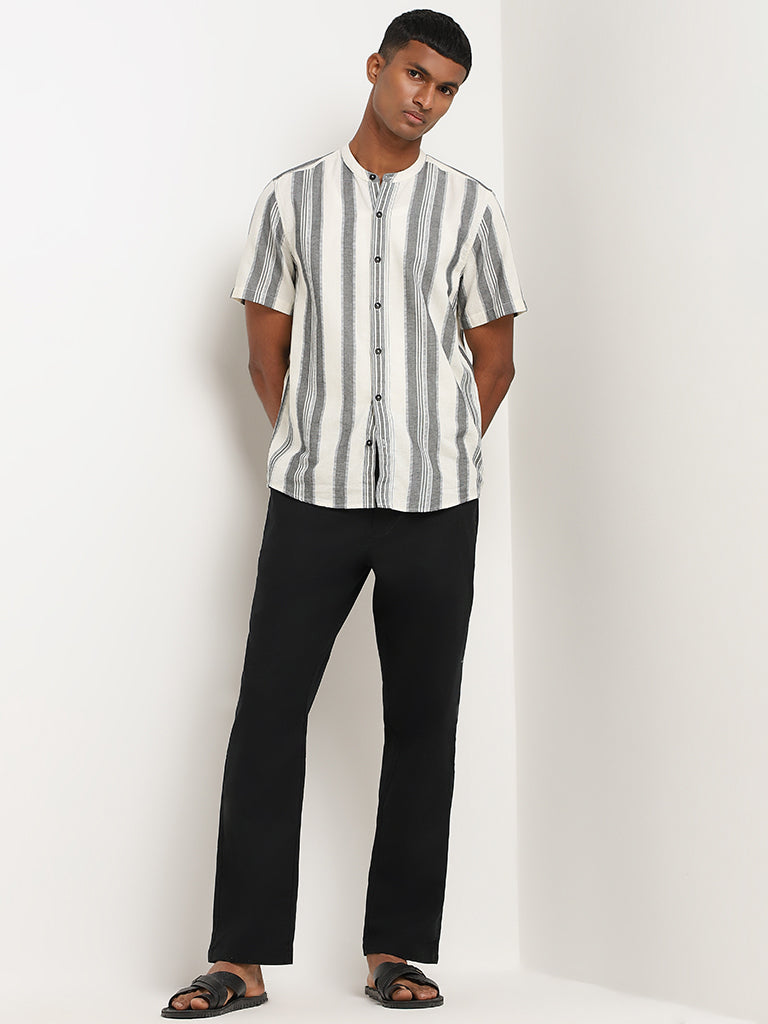 ETA White Striped Cotton Resort Fit Shirt