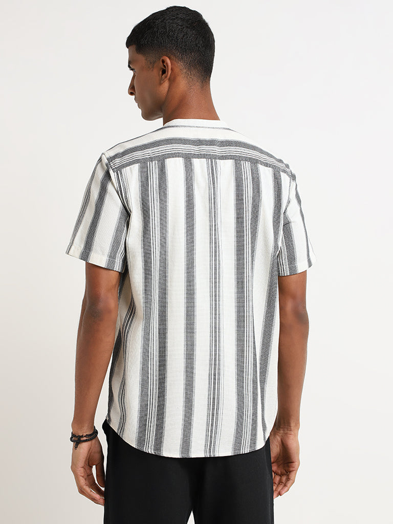 ETA White Striped Cotton Resort Fit Shirt