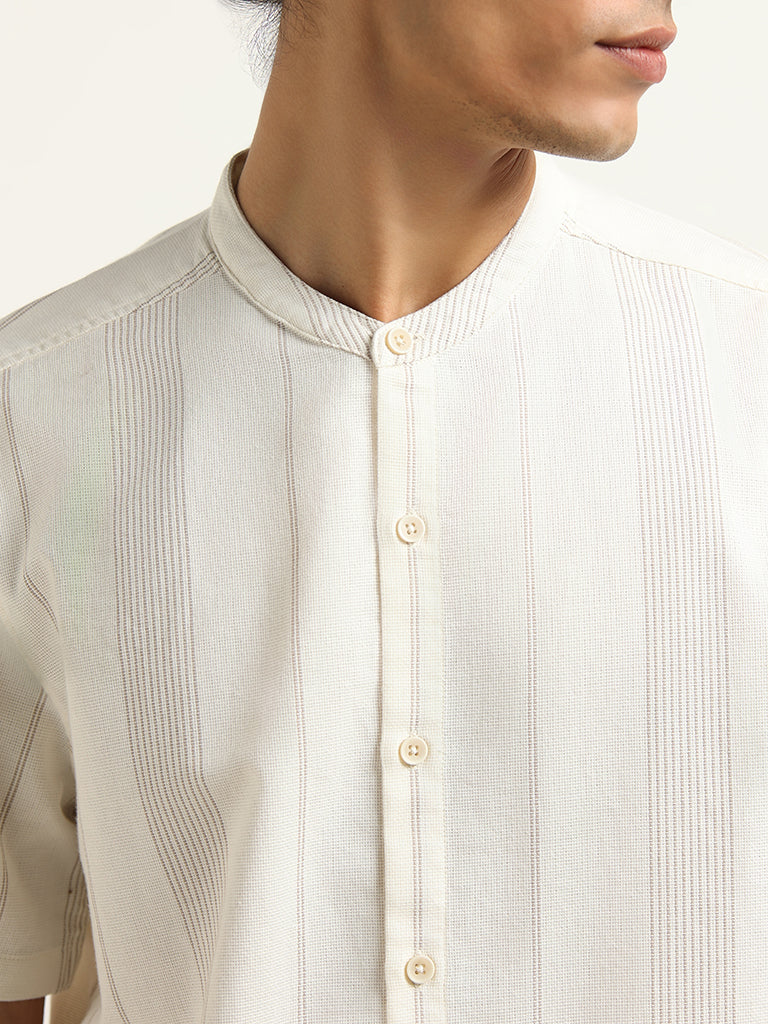 ETA Cream Striped Cotton Resort Fit Shirt