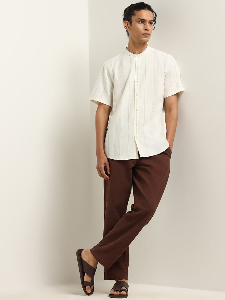 ETA Cream Striped Cotton Resort Fit Shirt