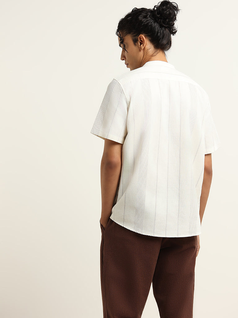 ETA Cream Striped Cotton Resort Fit Shirt