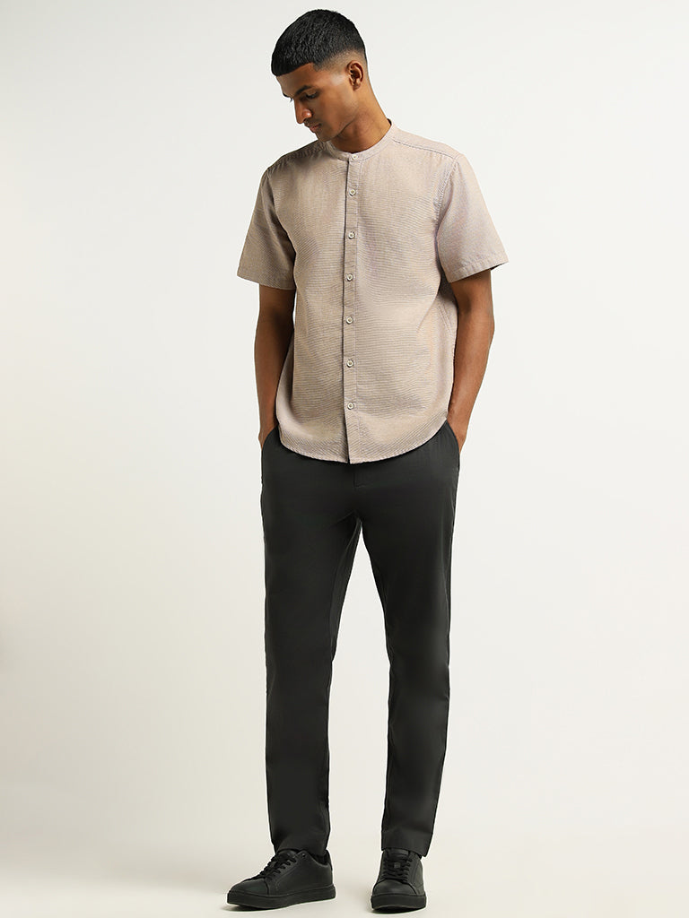 ETA Brown Self-Patterned Cotton Resort Fit Shirt