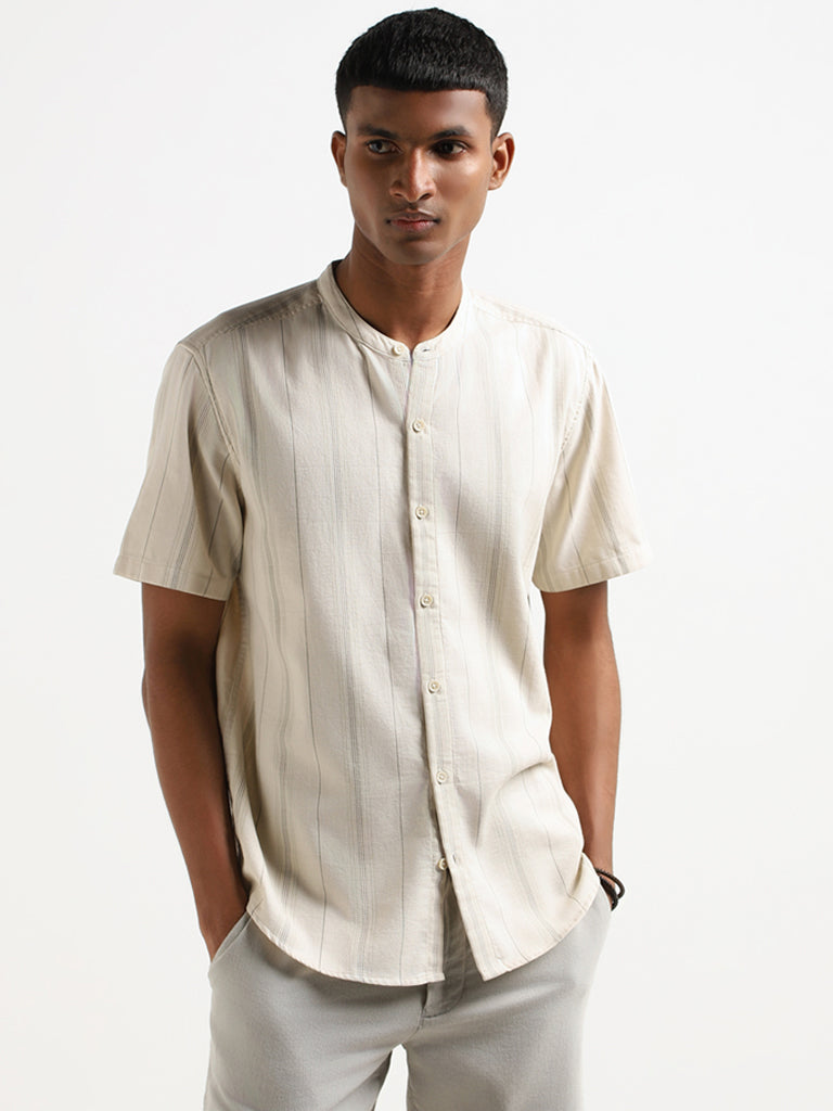 ETA Beige Striped Cotton Resort Fit Shirt