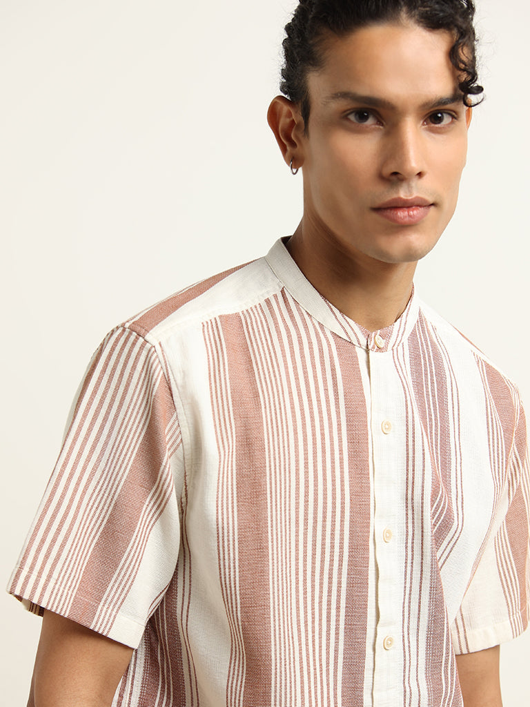 ETA Rust Striped Cotton Resort Fit Shirt