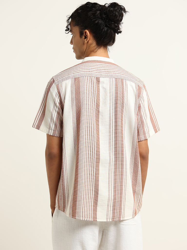 ETA Rust Striped Cotton Resort Fit Shirt