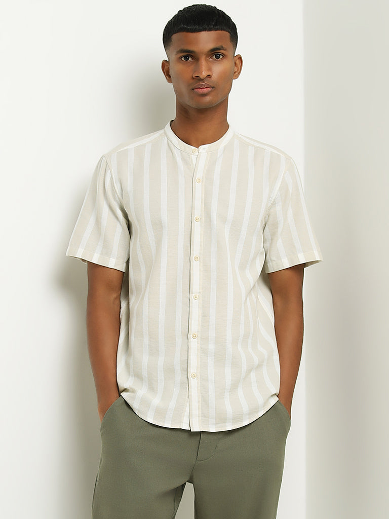 ETA Cream Striped Cotton Resort Fit Shirt