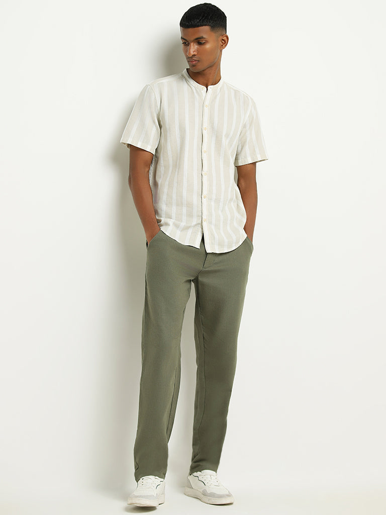 ETA Cream Striped Cotton Resort Fit Shirt