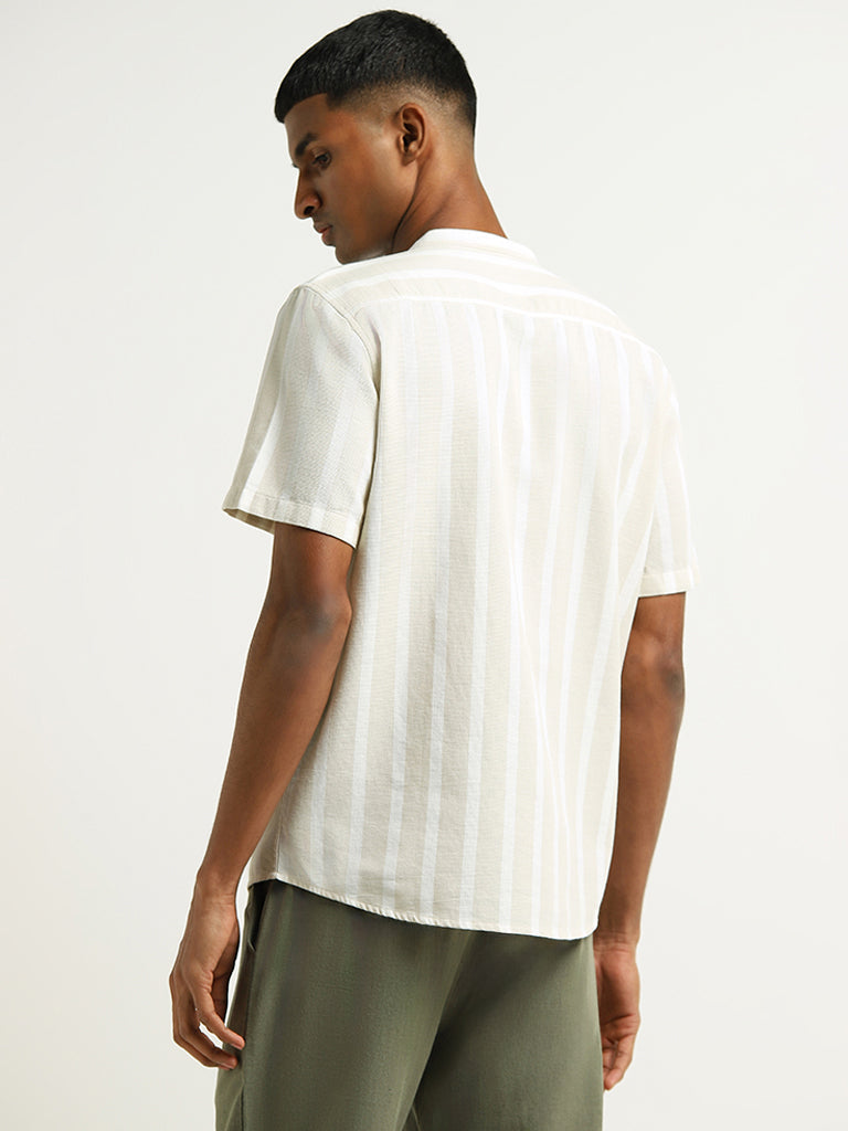 ETA Cream Striped Cotton Resort Fit Shirt