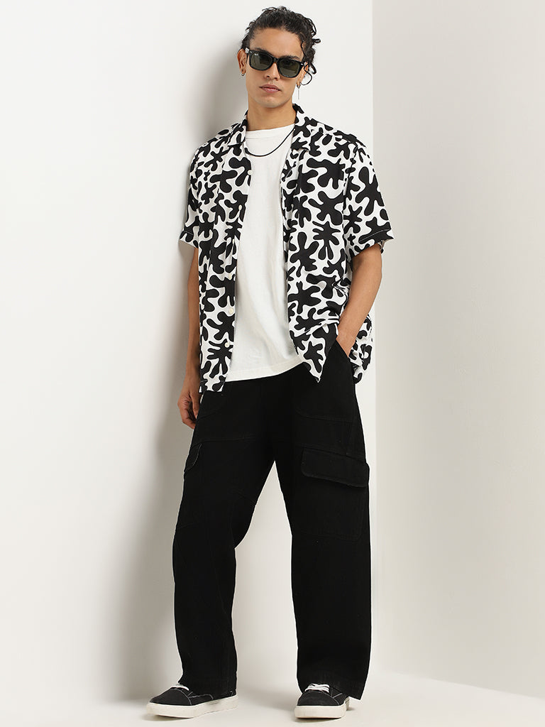 Nuon Black Printed Relaxed Fit Shirt