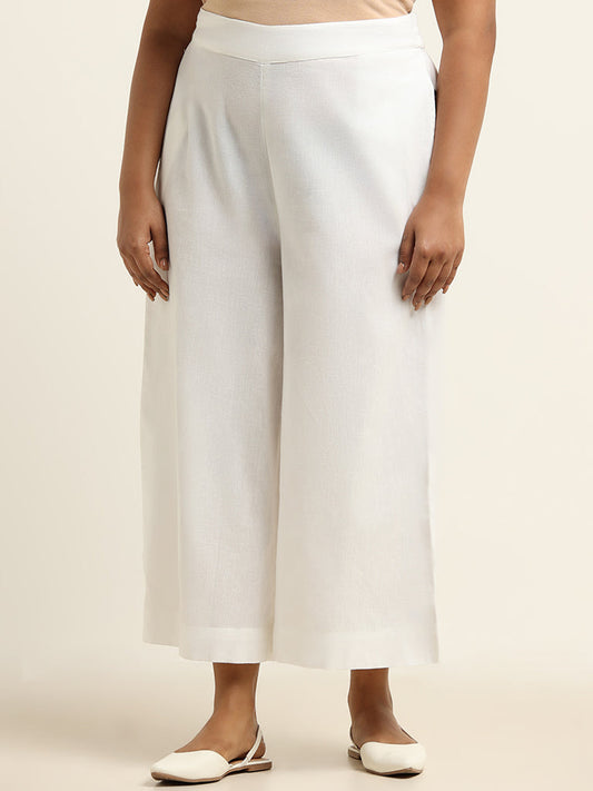 Diza White Straight Blended Linen Pants