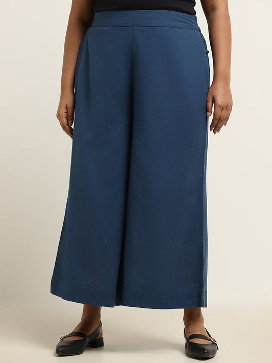 Diza Indigo Straight Blended Linen Pants