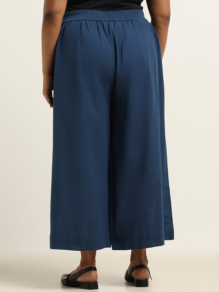 Diza Indigo Straight Blended Linen Pants