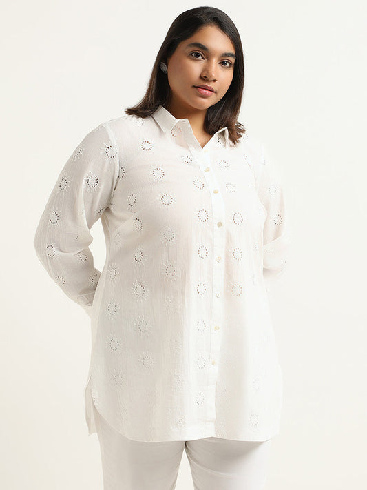 Diza White Cotton Cut-Work Tunic