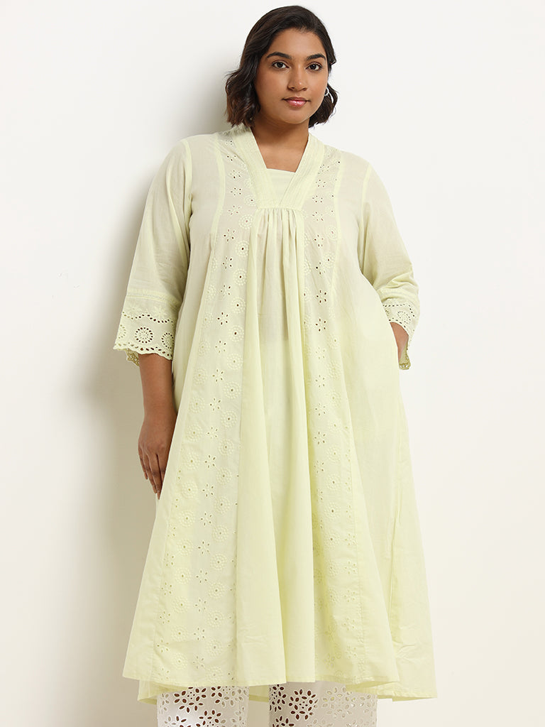 Diza Yellow Schiffli Cotton Kurta