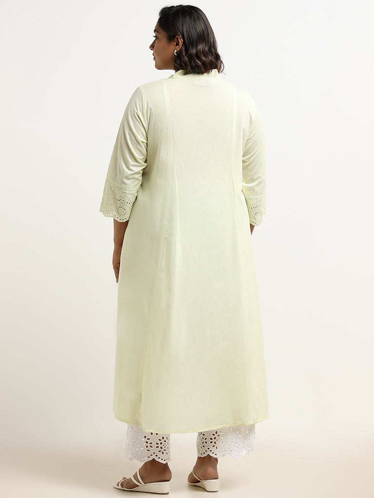 Diza Yellow Schiffli Cotton Kurta