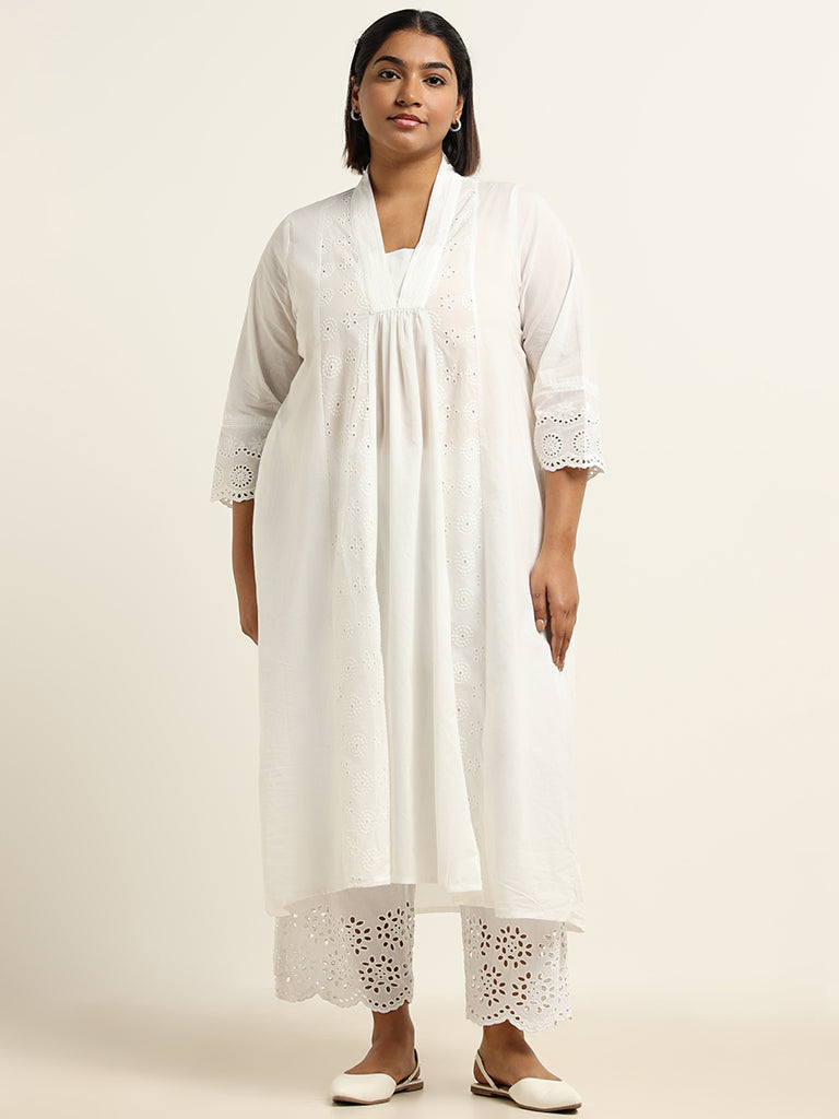 Diza White Schiffli Cotton Kurta