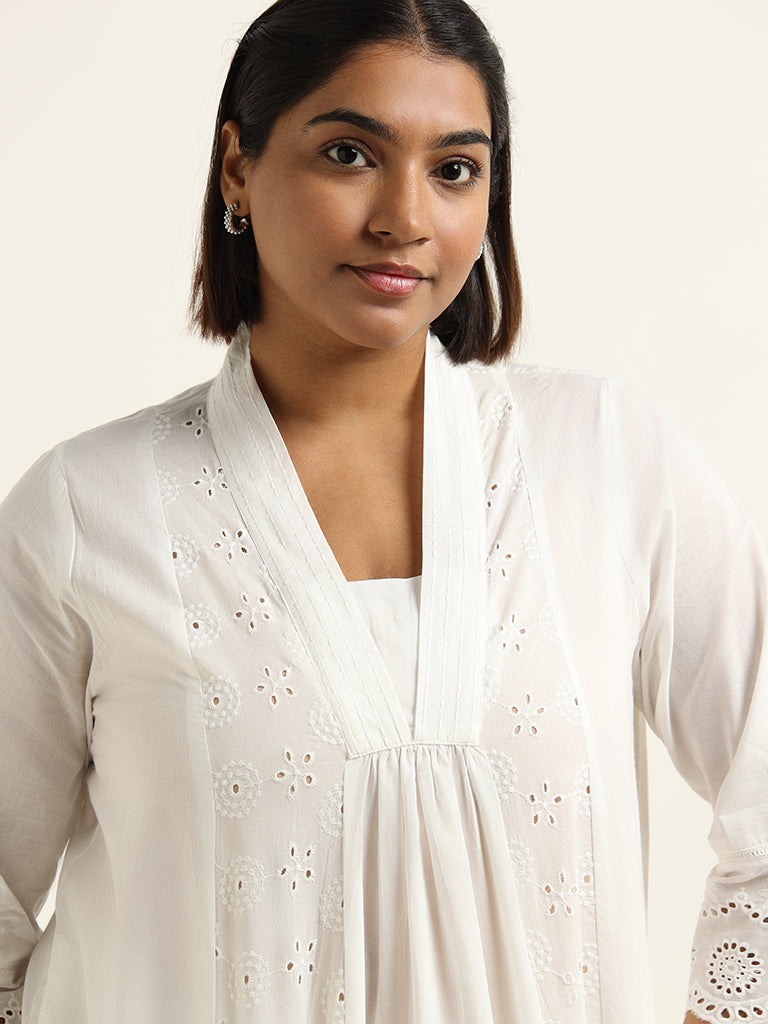 Diza White Schiffli Cotton Kurta