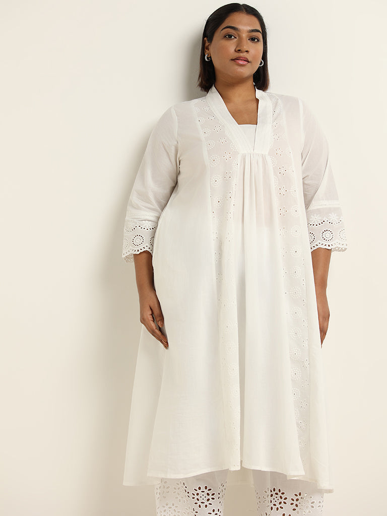 Diza White Schiffli Cotton Kurta