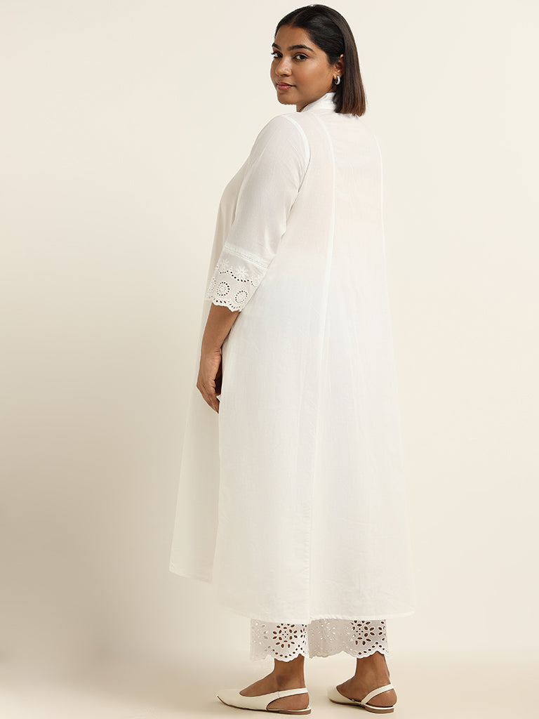 Diza White Schiffli Cotton Kurta