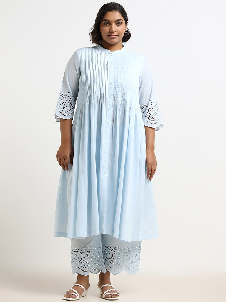 Diza Blue Cotton Pintuck Kurta