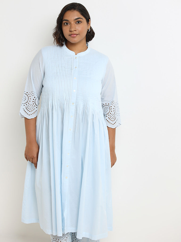 Diza Blue Cotton Pintuck Kurta