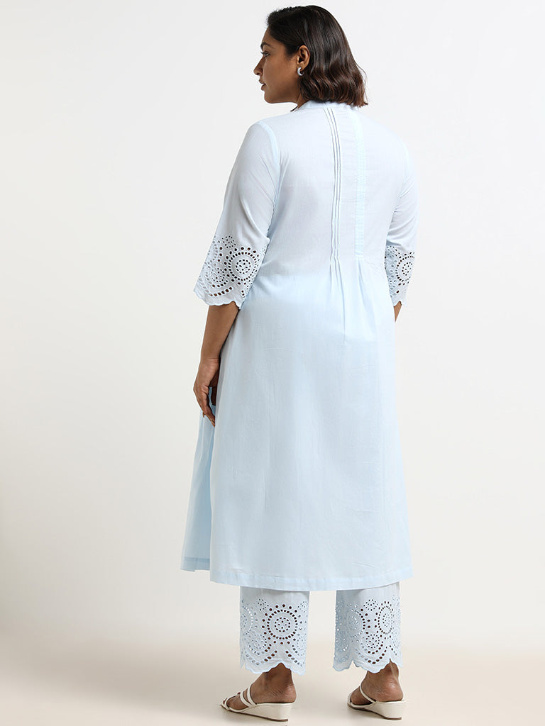 Diza Blue Cotton Pintuck Kurta