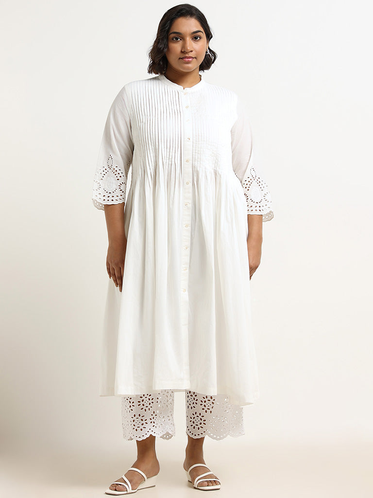 Diza White Cotton Pintuck Kurta