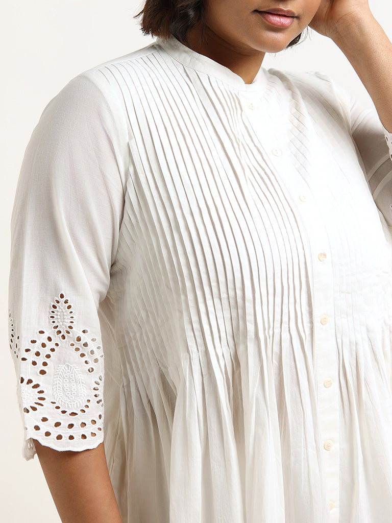 Diza White Cotton Pintuck Kurta