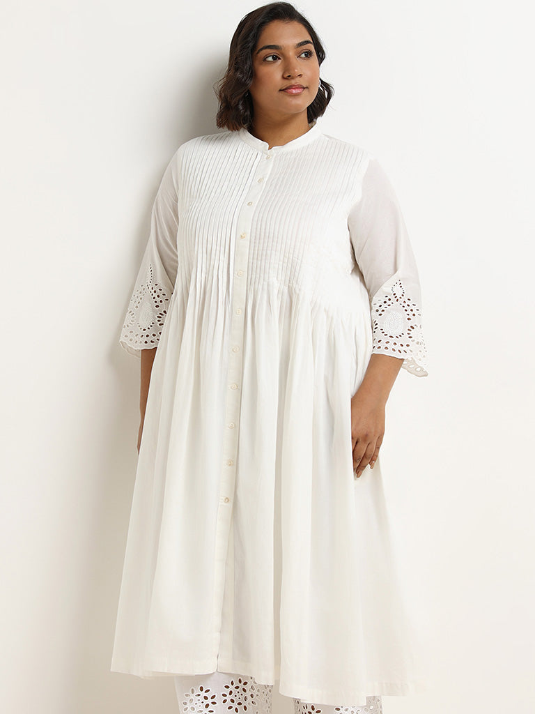 Diza White Cotton Pintuck Kurta