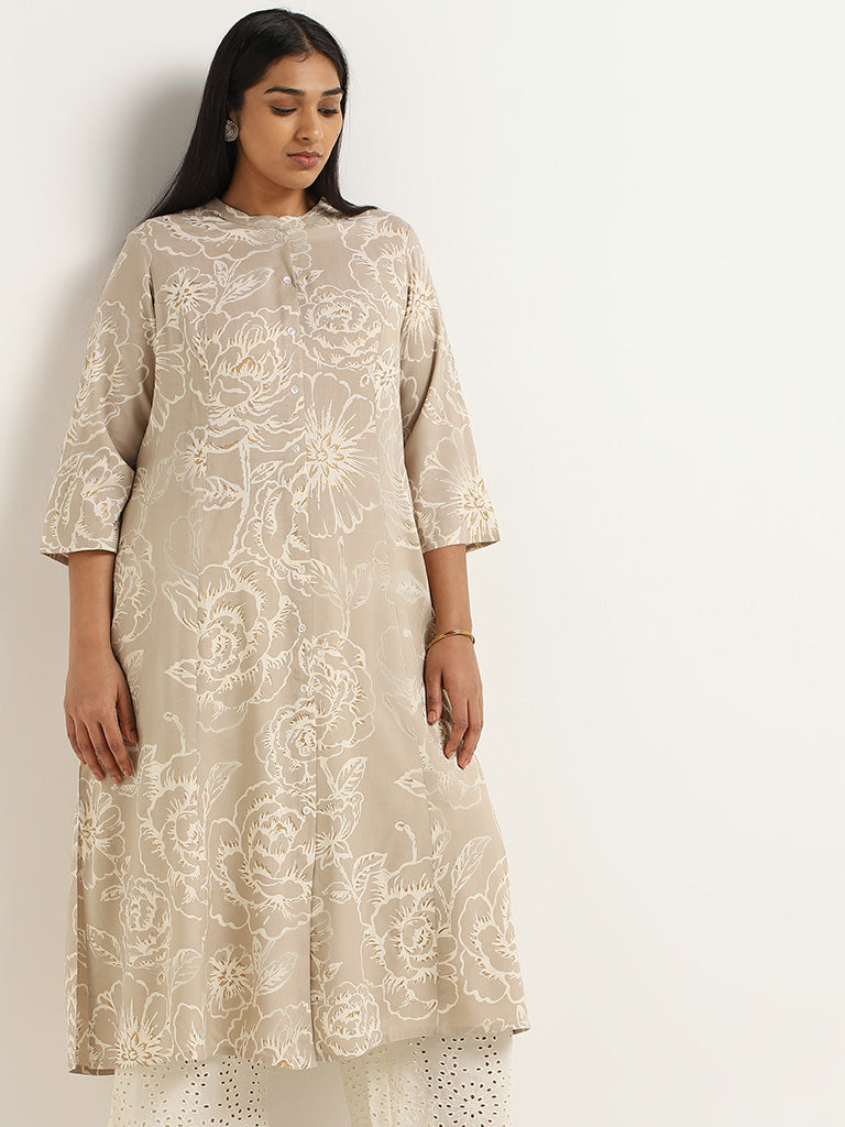 Diza Beige Printed Kurta