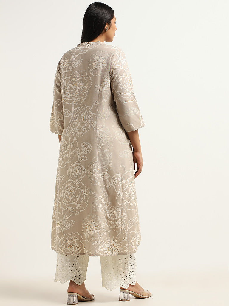 Diza Beige Printed Kurta