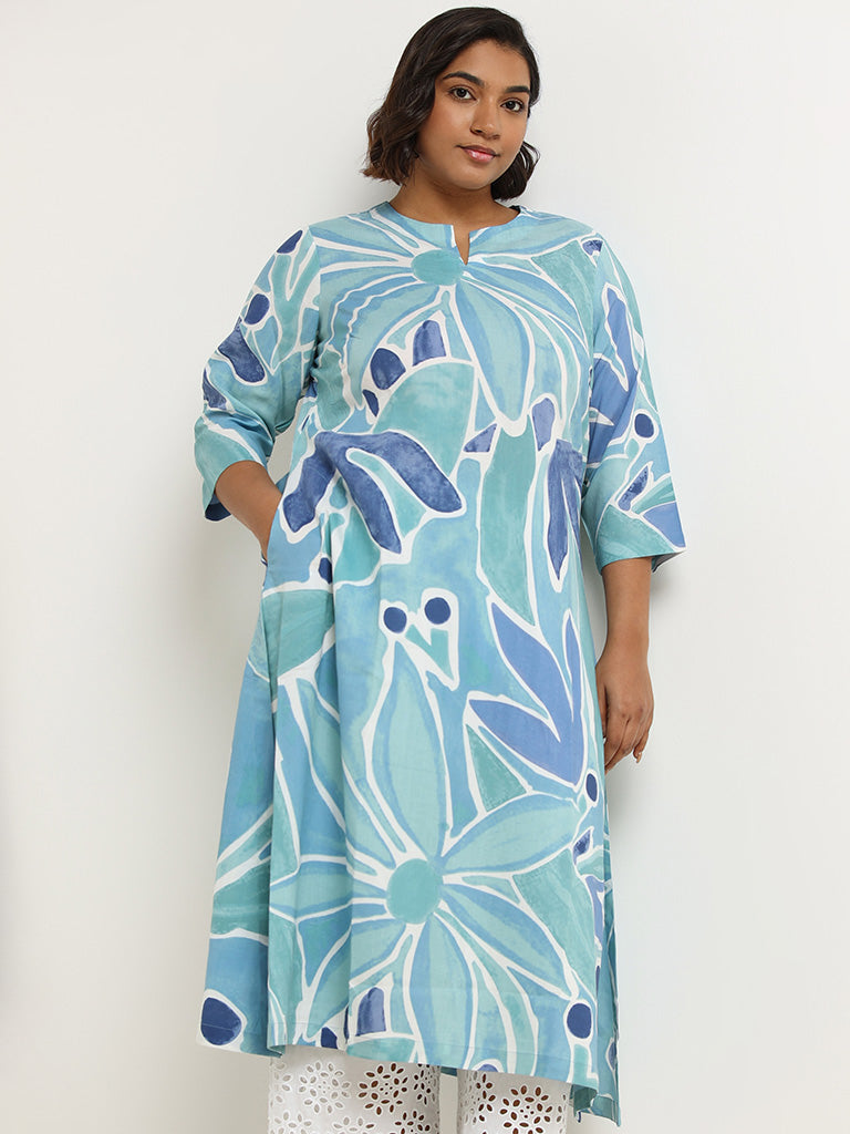 Diza Blue Floral Kurta