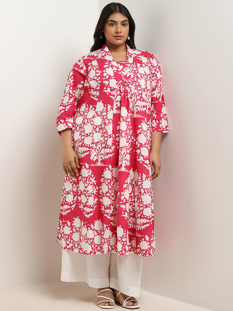 Diza Pink Printed Cotton Kurta