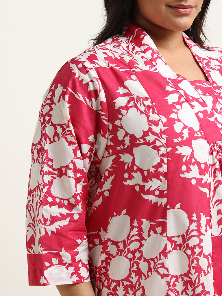 Diza Pink Printed Cotton Kurta