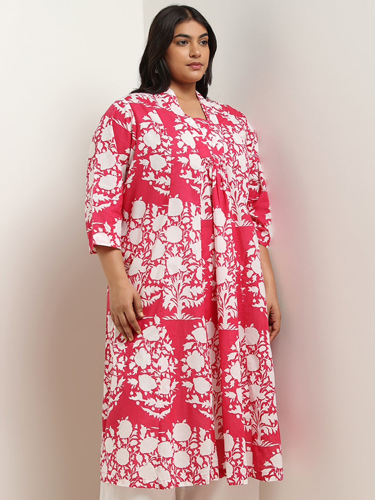 Diza Pink Printed Cotton Kurta