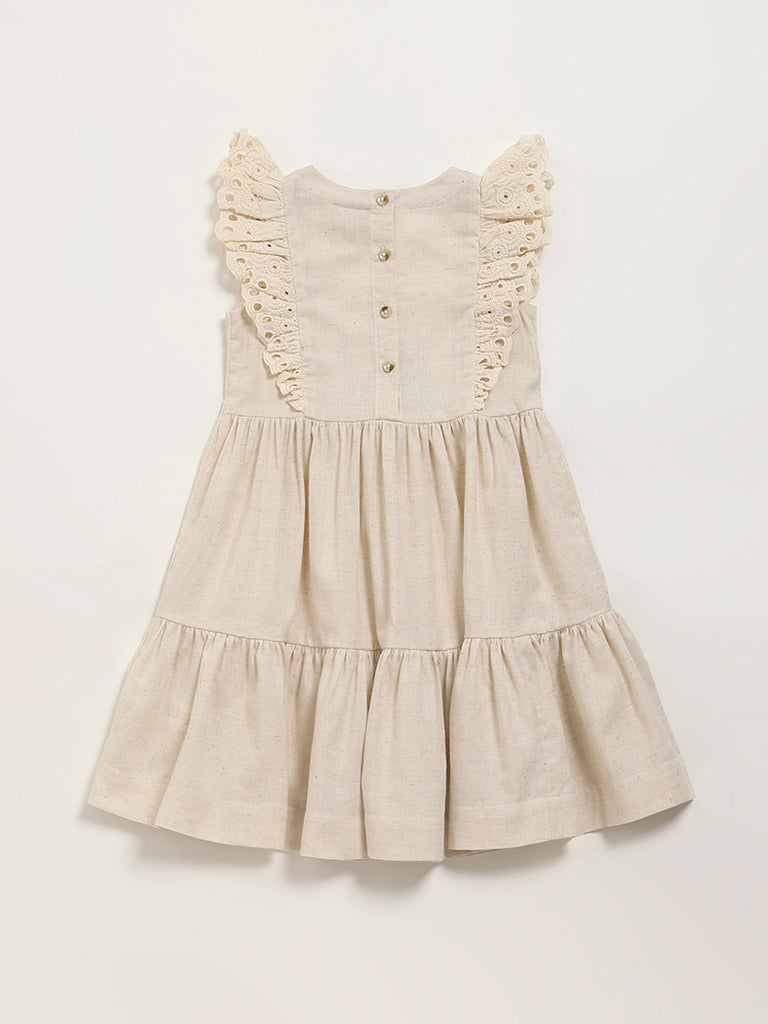 Utsa Kids Beige Embroidered Dress (2 - 8yrs)