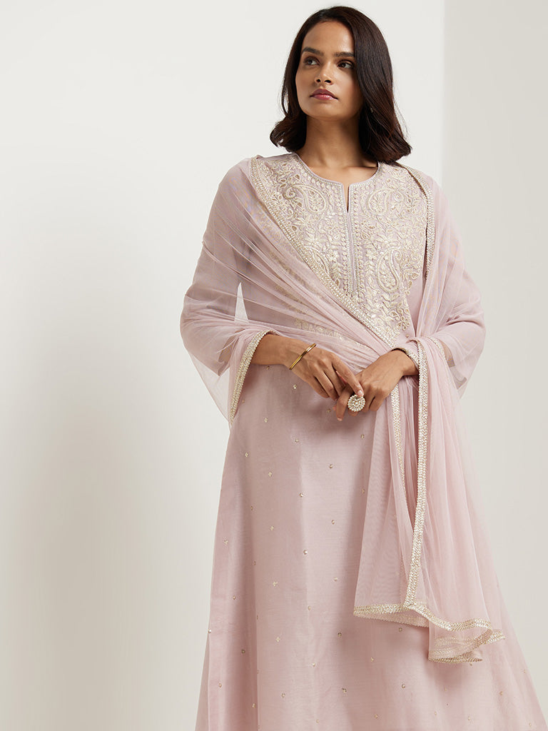 Vark Pastel Lilac Kurta, Palazzos & Dupatta Set